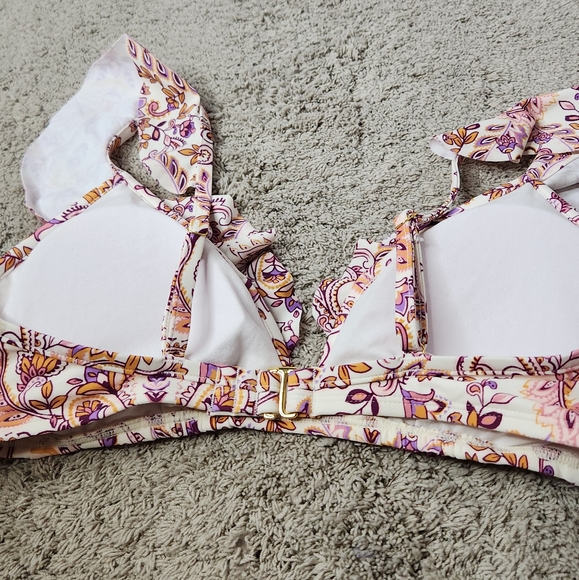 Women's Ruffle Bralette Bikini Top - Shade & Shore Pink Paisley Print S(4-6) - Picture 8 of 15